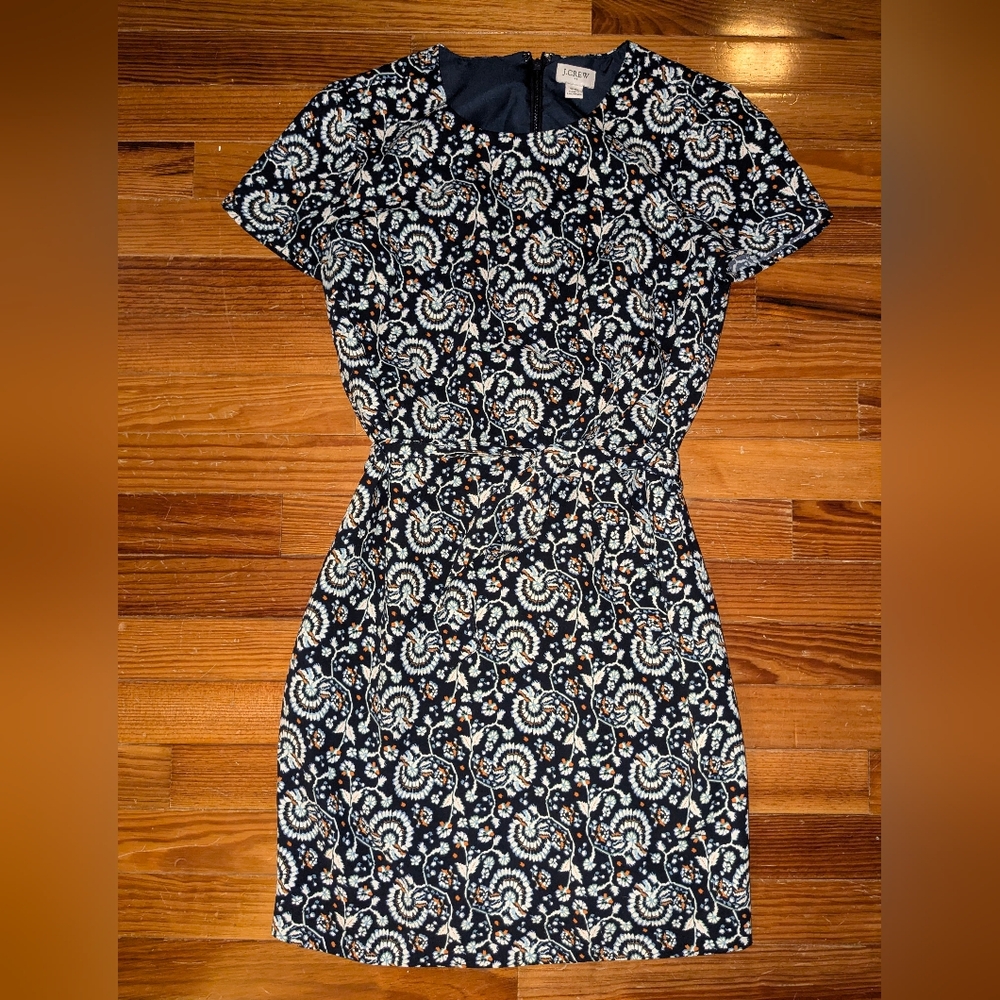 J.Crew Factory Lined Belted Suiting Dress 0P Navy Floral